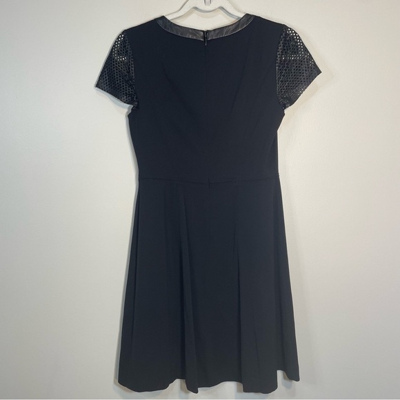 Rebecca Taylor Short Sleeve Black Perforated Leather Sleeved Mini Dress Size 2 - Picture 4 of 10